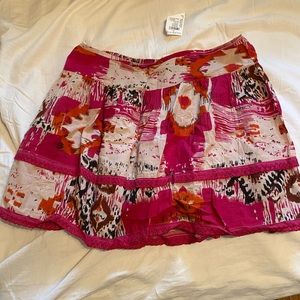 Pink and orange printed mini skirt